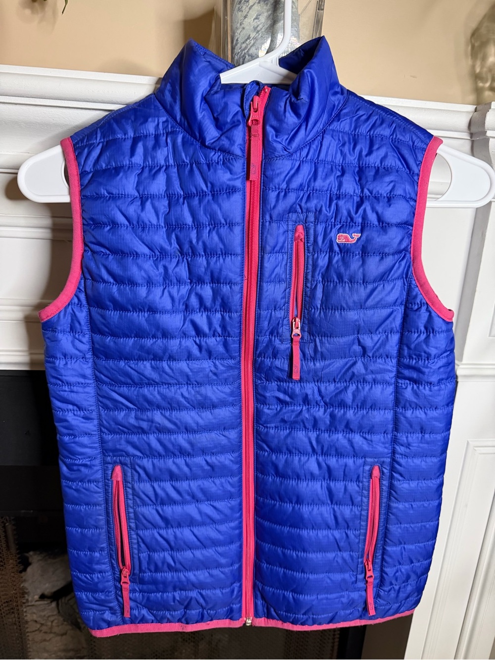 Vineyard Vines Girls' Quilted Puffer Vest Blue Pink 10-12